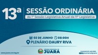 13ª Sessão Ordinária acontecerá nesta segunda-feira (2); confira a pauta