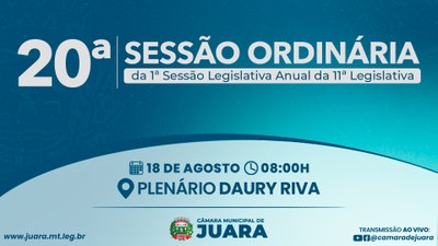 20ª Sessão Ordinária acontecerá nesta segunda-feira (18); confira a pauta