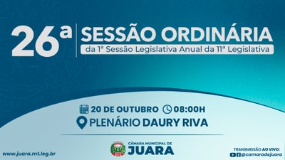 26ª Sessão Ordinária acontecerá nesta segunda-feira (20); confira a pauta