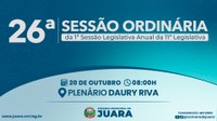 26ª Sessão Ordinária acontecerá nesta segunda-feira (20); confira a pauta