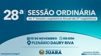 28ª Sessão Ordinária acontecerá nesta segunda-feira (10); confira a pauta