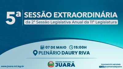 5ª Sessão Extraordinária de 2026 acontecerá nesta quinta-feira (07); confira a pauta