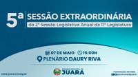 5ª Sessão Extraordinária de 2026 acontecerá nesta quinta-feira (07); confira a pauta