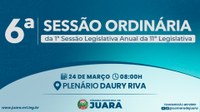 6ª Sessão Ordinária acontecerá nesta segunda-feira (24); confira a pauta