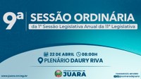 9ª Sessão Ordinária acontecerá nesta terça-feira (22); confira a pauta