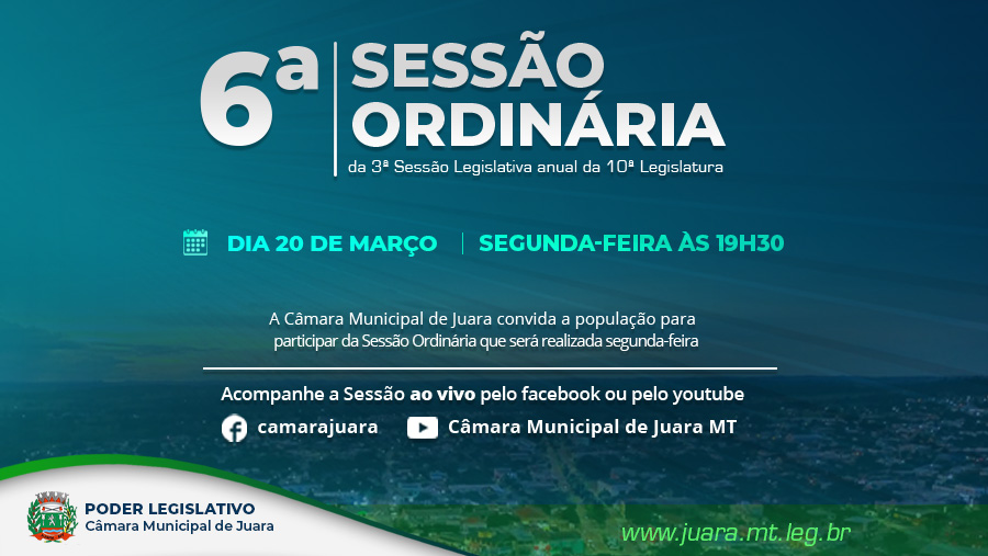 A Câmara Municipal de Juara irá realizar a 6ª Sessão Ordinária de 2023 nesta segunda-feira (20)