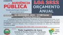 Através da Comissão de Finanças, Orçamento e Fiscalização a Câmara Municipal realizará Audiência Pública para discussão da LOA 2022 Através da Comissão de Finanças, Orçamento e Fiscalização a Câmara Municipal realizará Audiência Pública para discussão da LOA 2022