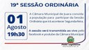 Acontecerá nesta segunda-feira, 01 de agosto às 19h30 a 19ª Sessão Ordinária do Poder Legislativo em 2022