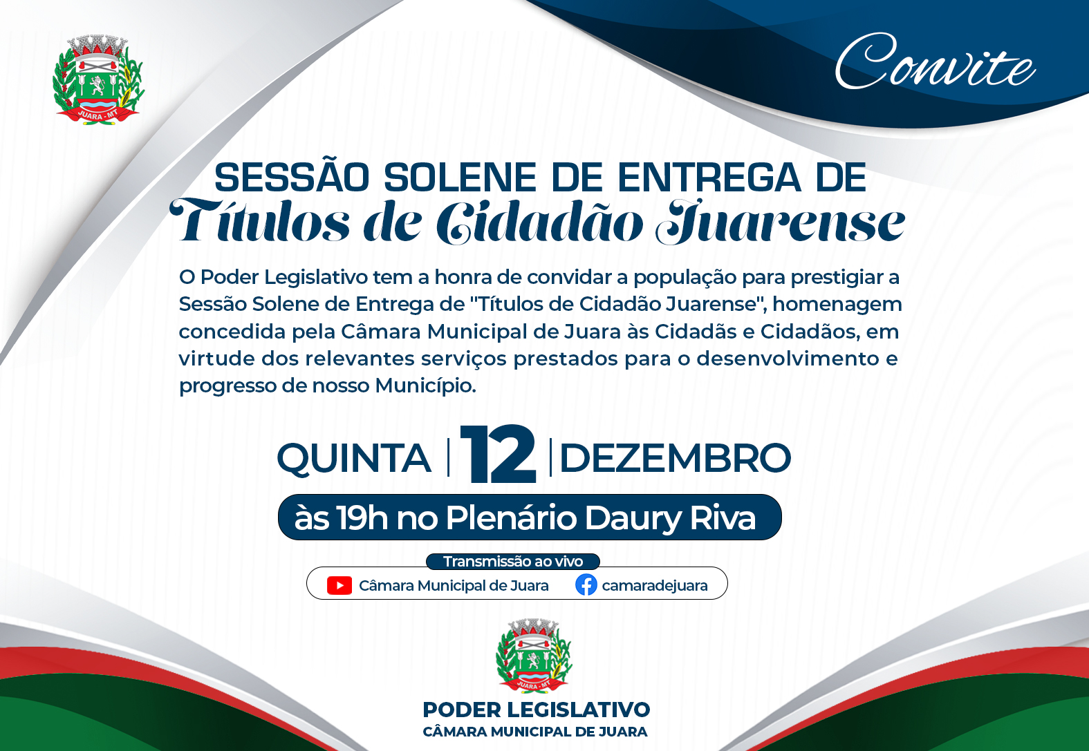 Entrega de Títulos de Cidadão Juarense acontecerá nesta quinta-feira durante Sessão Solene