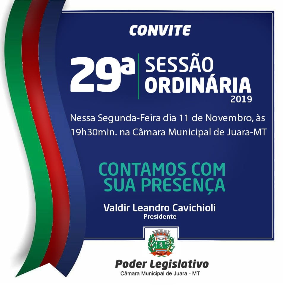 Participe da Sessão Ordinária da Câmara de Vereadores, nesta segunda, 11/11/2019.