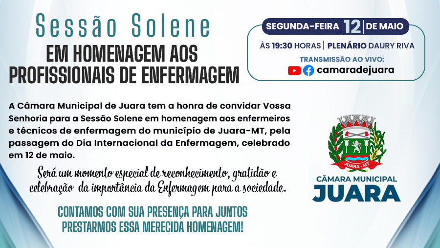 Poder Legislativo de Juara celebrará o Dia Internacional da Enfermagem com Sessão Solene na próxima segunda-feira